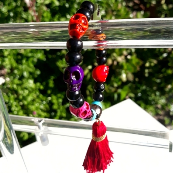 8 for $15 * Sugar Skull Tassel Stretch Bracelet - Picture 3 of 7
